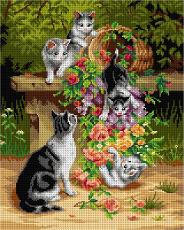 Kittens and flower basket